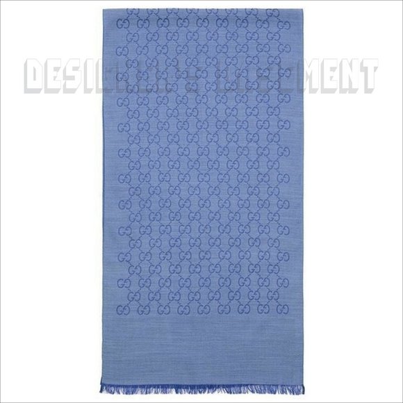 GUCCI light Blue & Periwinkle GGNAT wool & silk 18"x70" shawl Pashmina scarf NWT - Picture 3 of 10